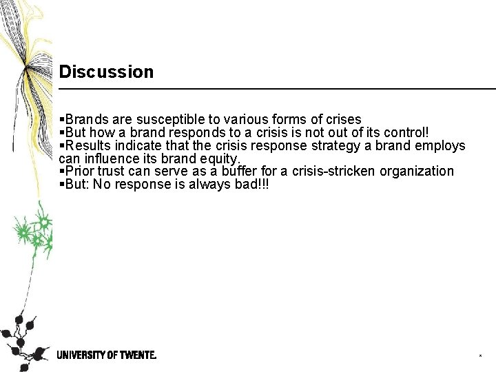 Discussion §Brands are susceptible to various forms of crises §But how a brand responds