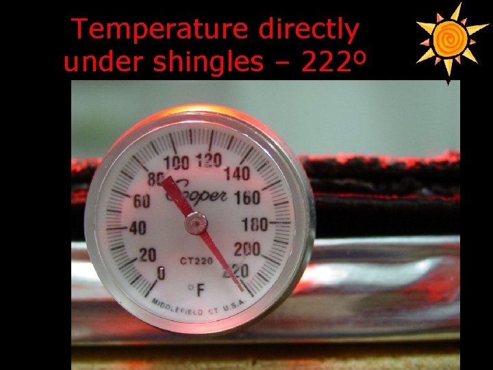 Temperature directly under shingles – 222º 