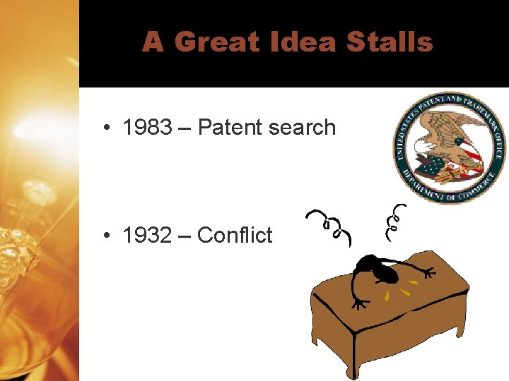 A Great Idea Stalls • 1983 – Patent search • 1932 – Conflict 