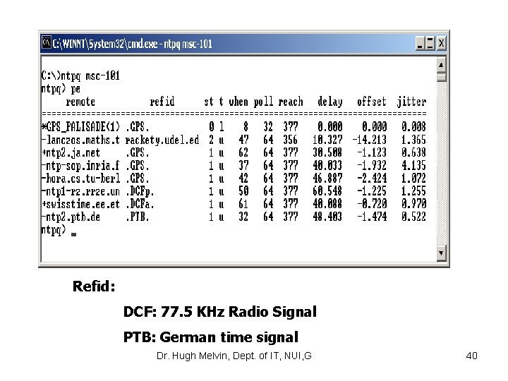 Refid: DCF: 77. 5 KHz Radio Signal PTB: German time signal Dr. Hugh Melvin,