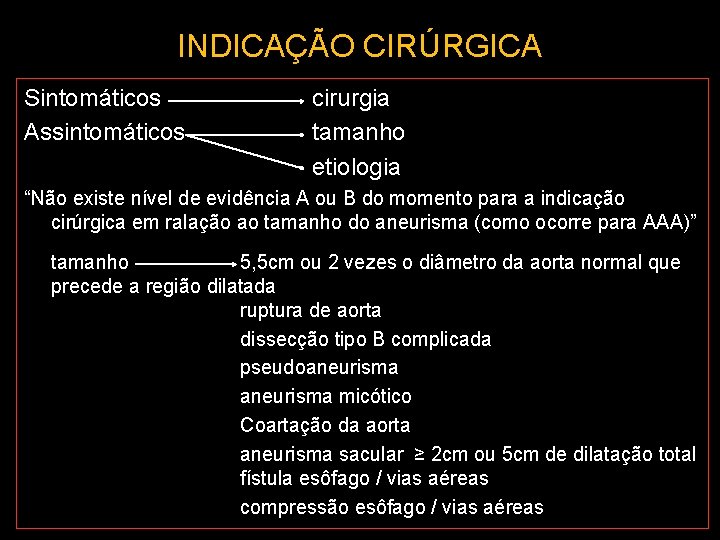 INDICAÇÃO CIRÚRGICA Sintomáticos Assintomáticos cirurgia tamanho etiologia “Não existe nível de evidência A ou