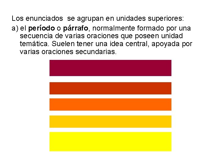 Los enunciados se agrupan en unidades superiores: a) el período o párrafo, normalmente formado