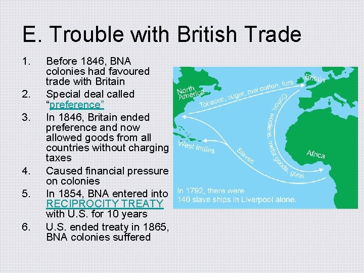 E. Trouble with British Trade 1. 2. 3. 4. 5. 6. Before 1846, BNA