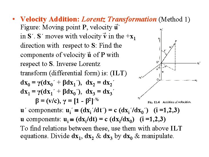  • Velocity Addition: Lorentz Transformation (Method 1) Figure: Moving point P, velocity u´