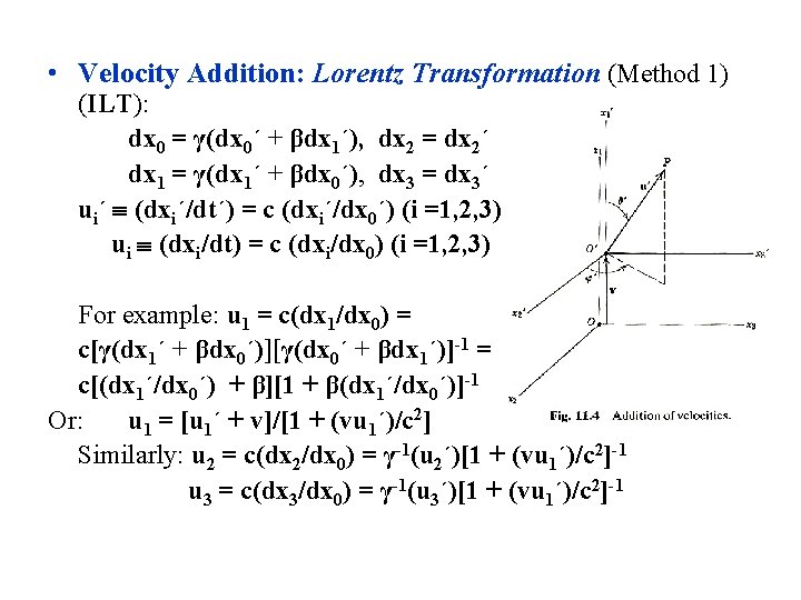  • Velocity Addition: Lorentz Transformation (Method 1) (ILT): dx 0 = γ(dx 0´