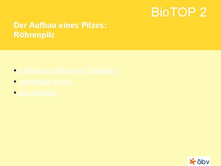 Bio. TOP 2 Der Aufbau eines Pilzes: Röhrenpilz § schrittweiser Aufbau des Tafelbildes §