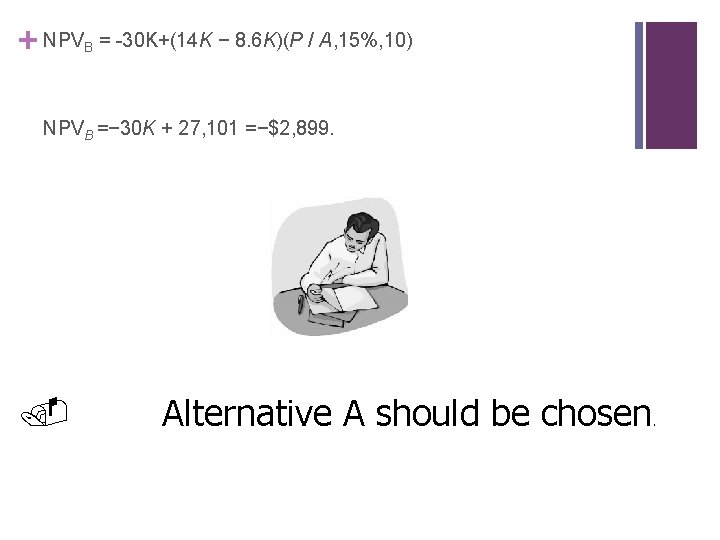 + NPV B = -30 K+(14 K − 8. 6 K)(P / A, 15%,