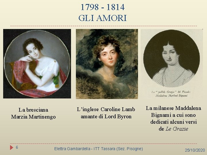 1798 - 1814 GLI AMORI La bresciana Marzia Martinengo 6 L’inglese Caroline Lamb amante