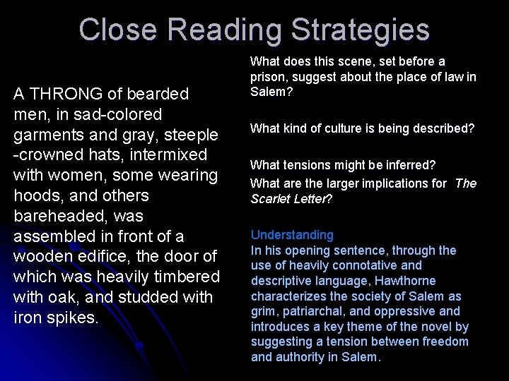 Close Reading Strategies A THRONG of bearded men, in sad-colored garments and gray, steeple