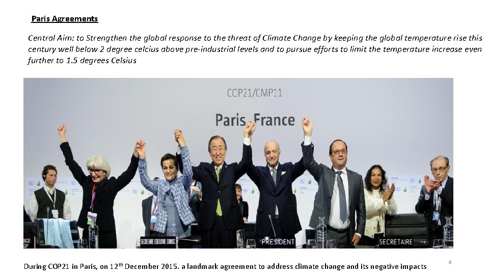 Paris Agreements Central Aim: to Strengthen the global response to the threat of Climate