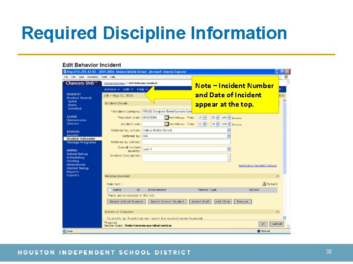 Required Discipline Information Note – Incident Number and Date of Incident appear at the