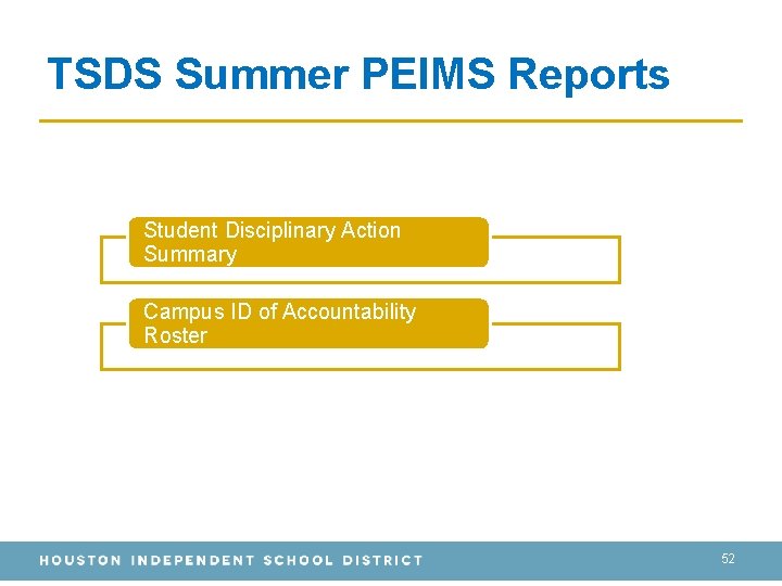 TSDS Summer PEIMS Reports Student Disciplinary Action Summary Campus ID of Accountability Roster 52