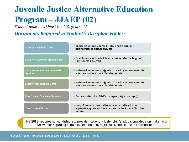 Juvenile Justice Alternative Education Program – JJAEP (02) Student must be at least ten