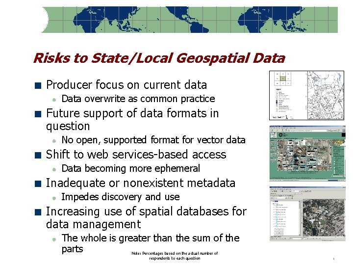 Risks to State/Local Geospatial Data Producer focus on current data Data overwrite as common