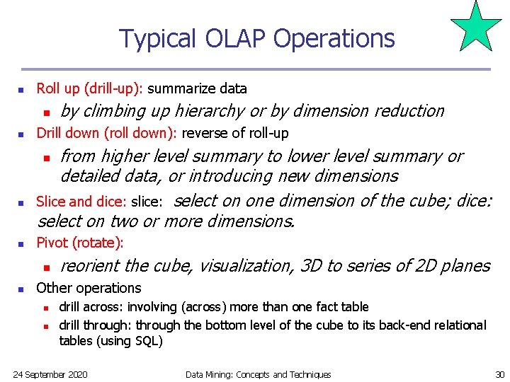 Typical OLAP Operations n Roll up (drill-up): summarize data n n by climbing up