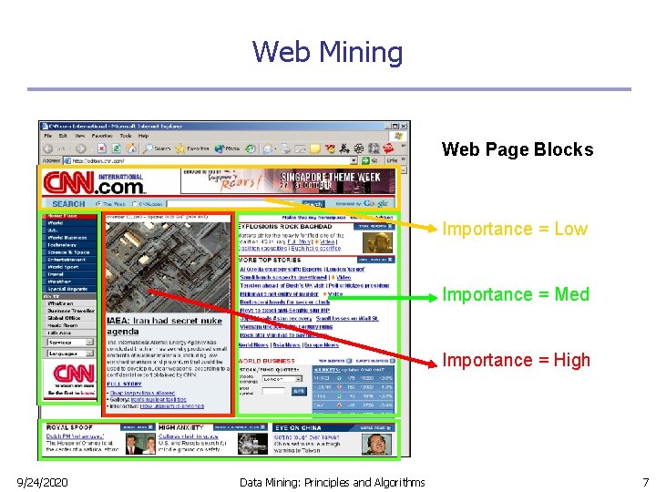 Web Mining Web Page Blocks Importance = Low Importance = Med Importance = High