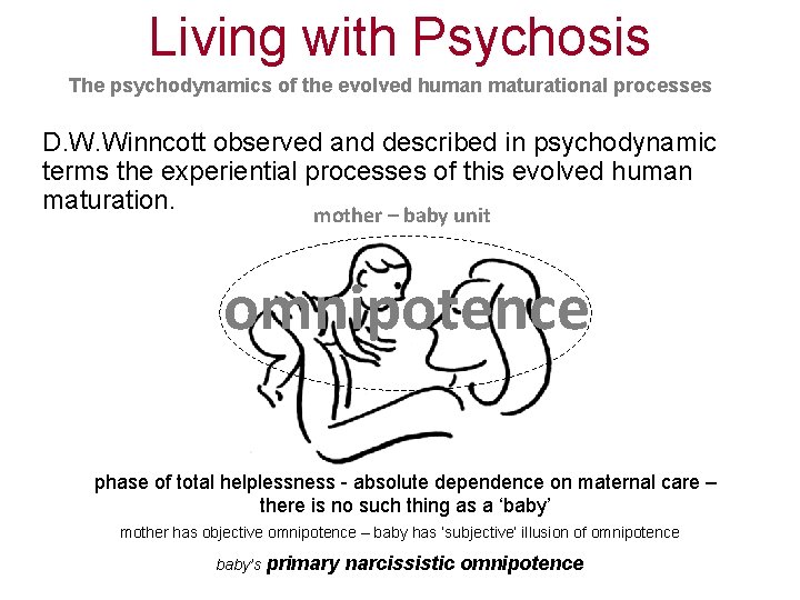 Living with Psychosis The psychodynamics of the evolved human maturational processes D. W. Winncott