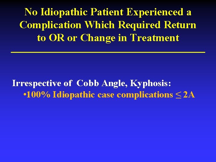 No Idiopathic Patient Experienced a Complication Which Required Return to OR or Change in