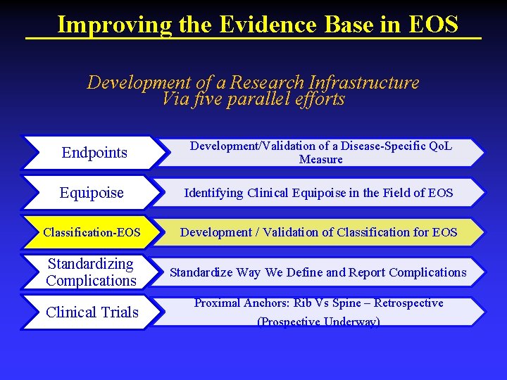 Improving the Evidence Base in EOS Development of a Research Infrastructure Via five parallel