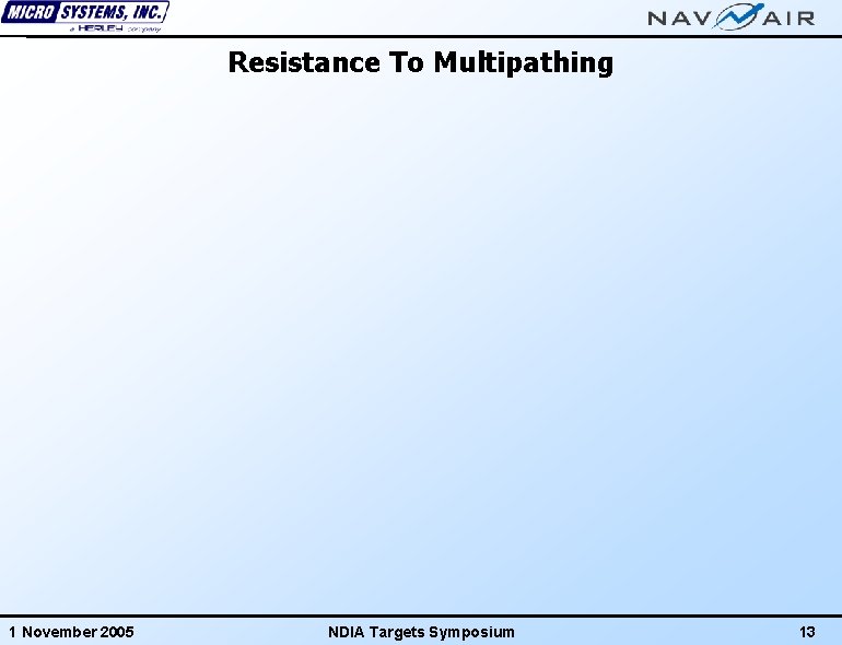 Resistance To Multipathing 1 November 2005 NDIA Targets Symposium 13 