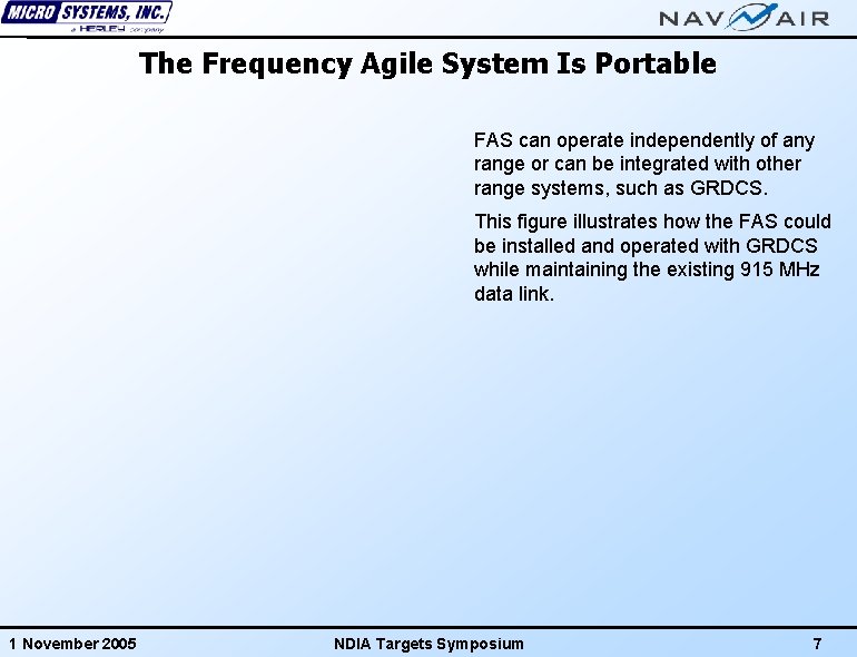 The Frequency Agile System Is Portable FAS can operate independently of any range or
