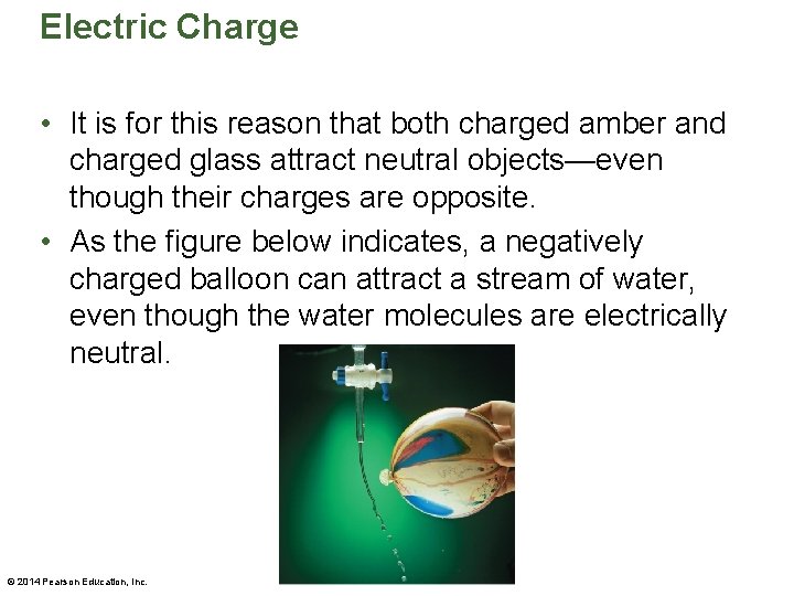 Electric Charge • It is for this reason that both charged amber and charged