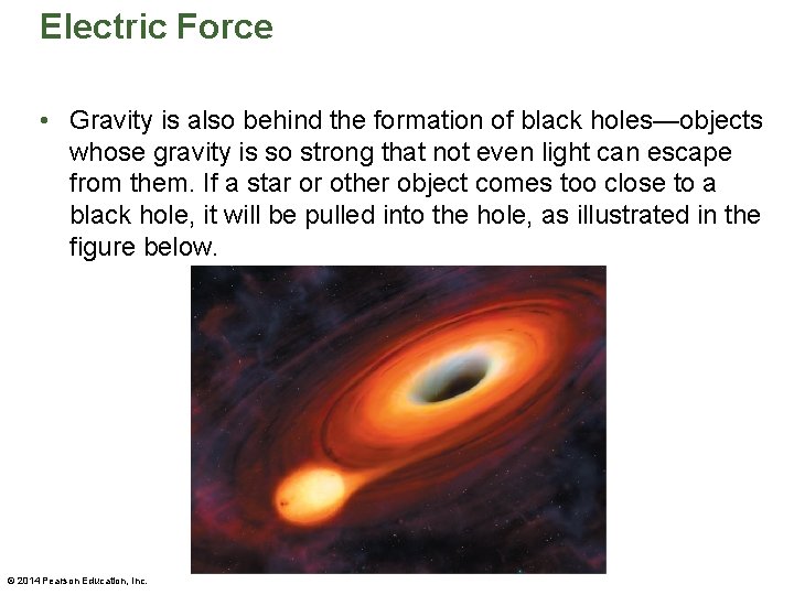 Electric Force • Gravity is also behind the formation of black holes—objects whose gravity