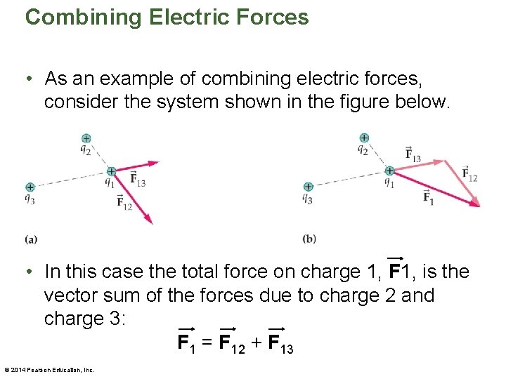 Combining Electric Forces • As an example of combining electric forces, consider the system