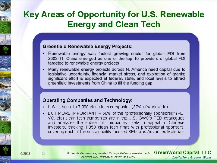 Key Areas of Opportunity for U. S. Renewable Energy and Clean Tech Diversification into