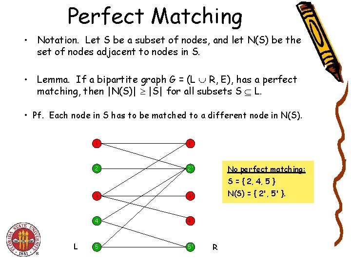 Perfect Matching • Notation. Let S be a subset of nodes, and let N(S)