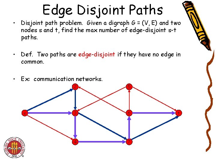 Edge Disjoint Paths • Disjoint path problem. Given a digraph G = (V, E)