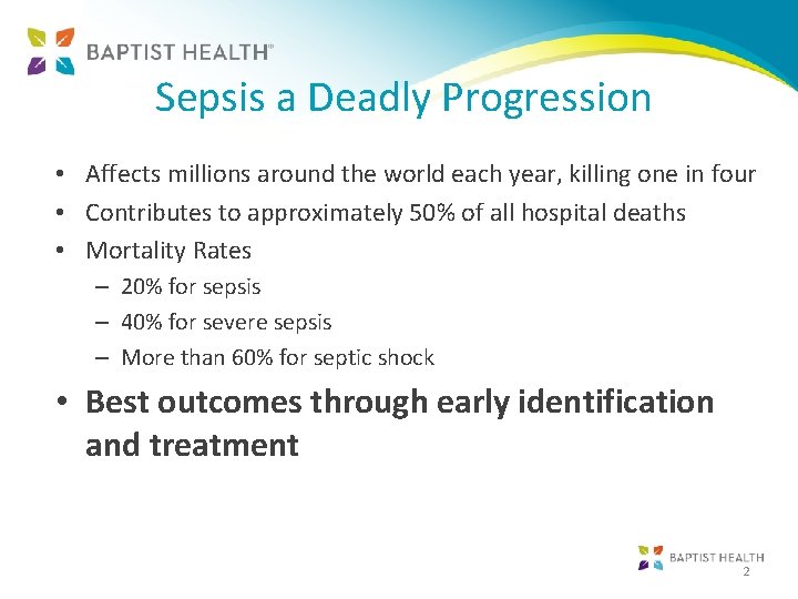 Sepsis a Deadly Progression • Affects millions around the world each year, killing one