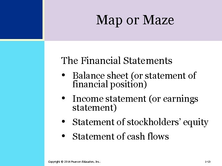 Map or Maze The Financial Statements • Balance sheet (or statement of financial position)