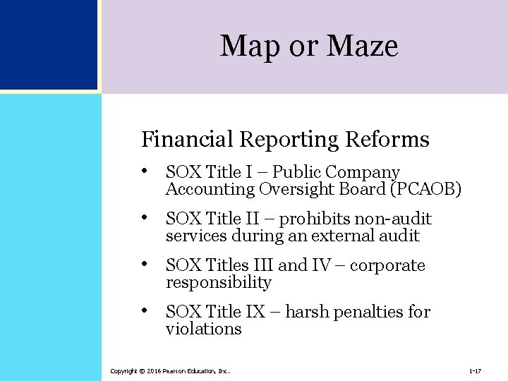 Map or Maze Financial Reporting Reforms • SOX Title I – Public Company Accounting