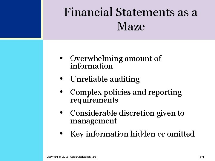 Financial Statements as a Maze • Overwhelming amount of information • Unreliable auditing •