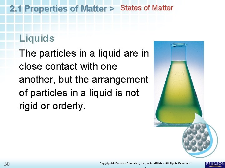 2. 1 Properties of Matter > States of Matter Liquids The particles in a