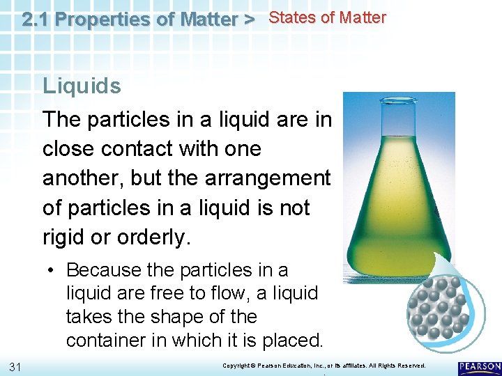 2. 1 Properties of Matter > States of Matter Liquids The particles in a