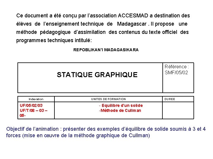 Ce document a été conçu par l’association ACCESMAD a destination des élèves de l’enseignement