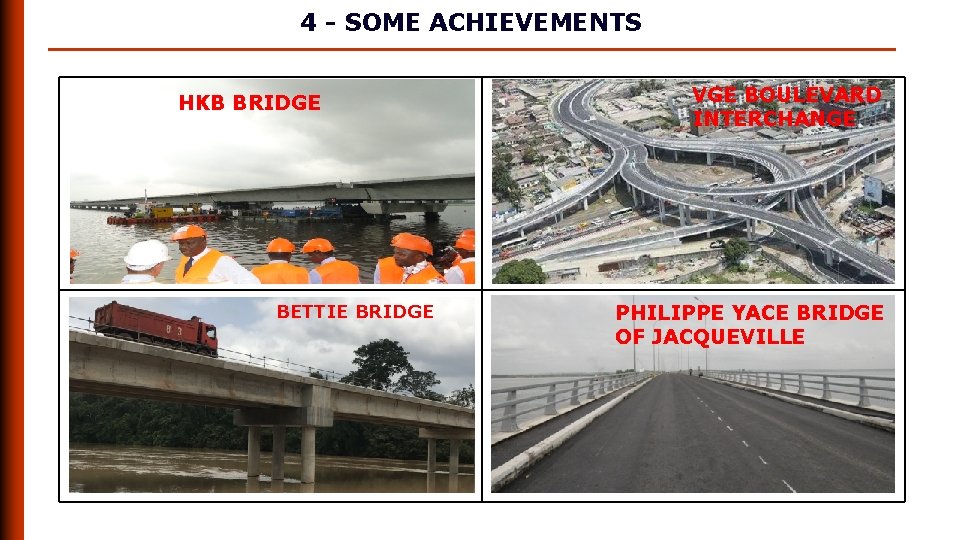 4 - SOME ACHIEVEMENTS HKB BRIDGE BETTIE BRIDGE VGE BOULEVARD INTERCHANGE PHILIPPE YACE BRIDGE