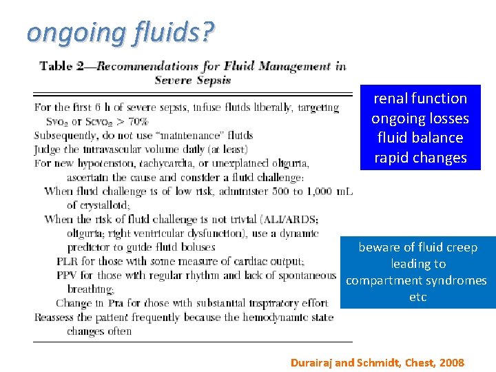 ongoing fluids? renal function ongoing losses fluid balance rapid changes beware of fluid creep