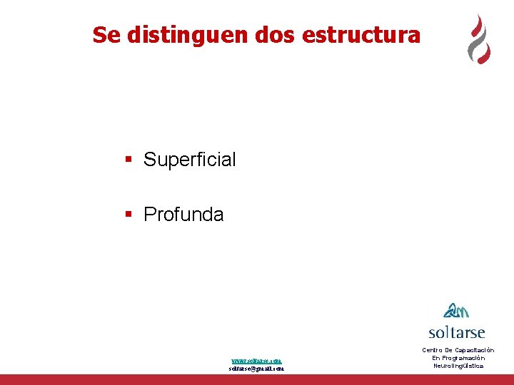 Se distinguen dos estructura Superficial Profunda www. soltarse. com soltarse@gmail. com Centro De Capacitación