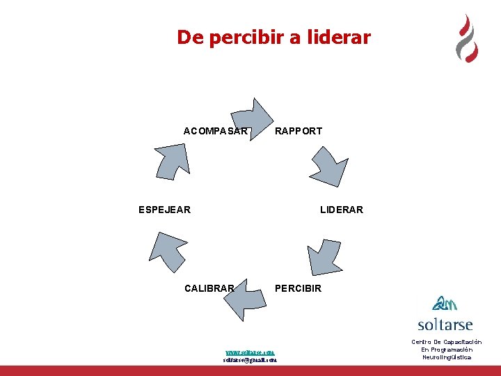 De percibir a liderar ACOMPASAR RAPPORT LIDERAR ESPEJEAR CALIBRAR PERCIBIR www. soltarse. com soltarse@gmail.
