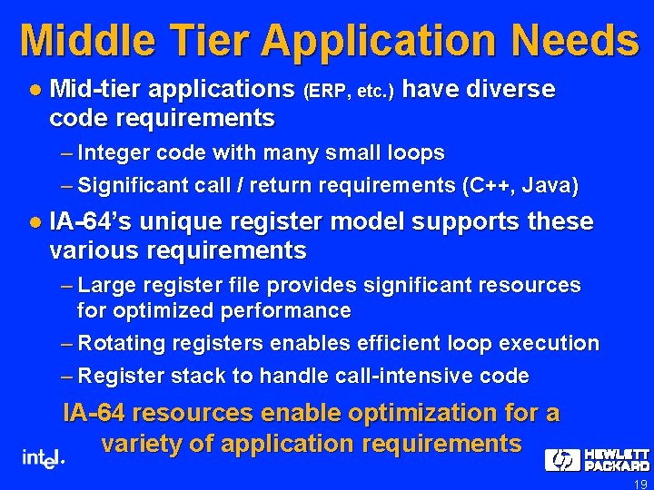 Middle Tier Application Needs l Mid-tier applications (ERP, etc. ) have diverse code requirements Middle Tier Application Needs l Mid-tier applications (ERP, etc. ) have diverse code requirements