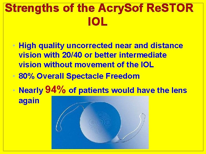 Strengths of the Acry. Sof Re. STOR IOL • High quality uncorrected near and