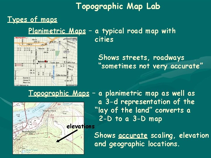 Topographic Map Lab Types of maps Planimetric Maps – a typical road map with