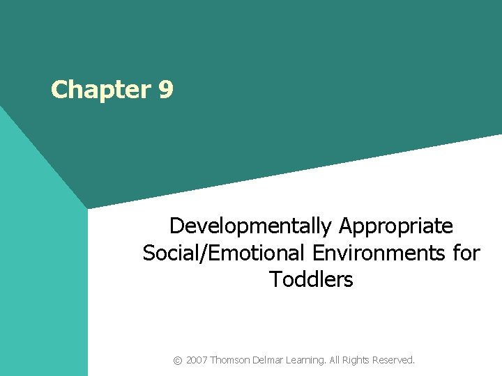 Chapter 9 Developmentally Appropriate Social/Emotional Environments for Toddlers © 2007 Thomson Delmar Learning. All