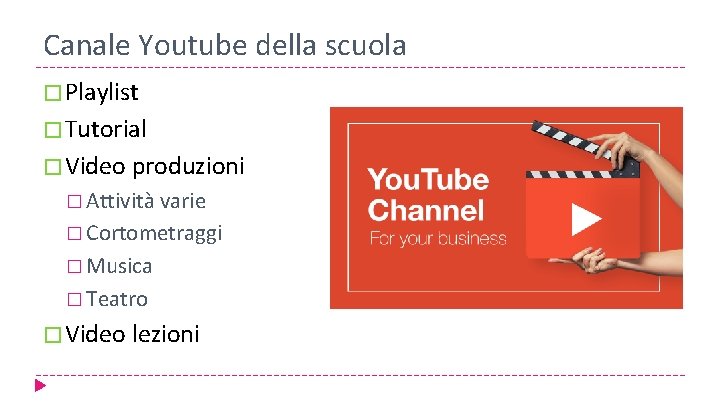 Canale Youtube della scuola � Playlist � Tutorial � Video produzioni � Attività varie