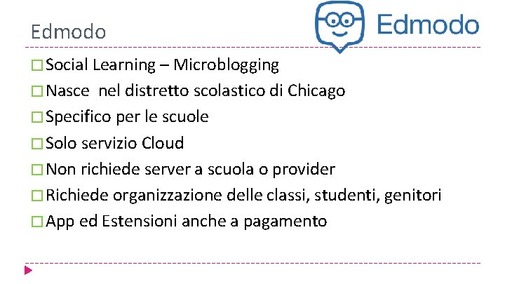 Edmodo � Social Learning – Microblogging � Nasce nel distretto scolastico di Chicago �