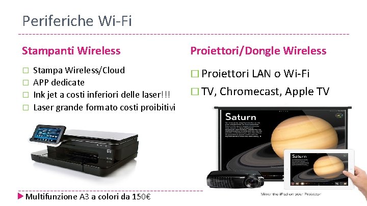 Periferiche Wi-Fi Stampanti Wireless � Stampa Wireless/Cloud APP dedicate Ink jet a costi inferiori