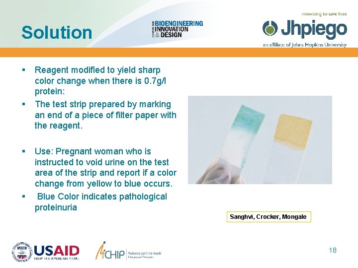 Solution § § Reagent modified to yield sharp color change when there is 0.